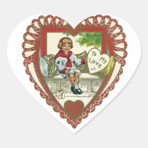 Sticker Cœur Vintage Saint Valentin victorienne, Garçon en coeu
