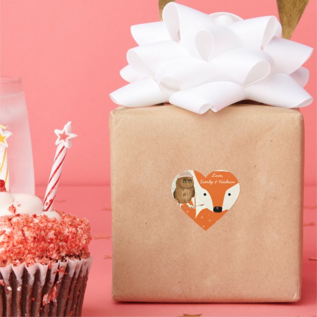 Sticker Cœur Votre nom Chouette avec Casquette Fox Barn Motif e (Fête)