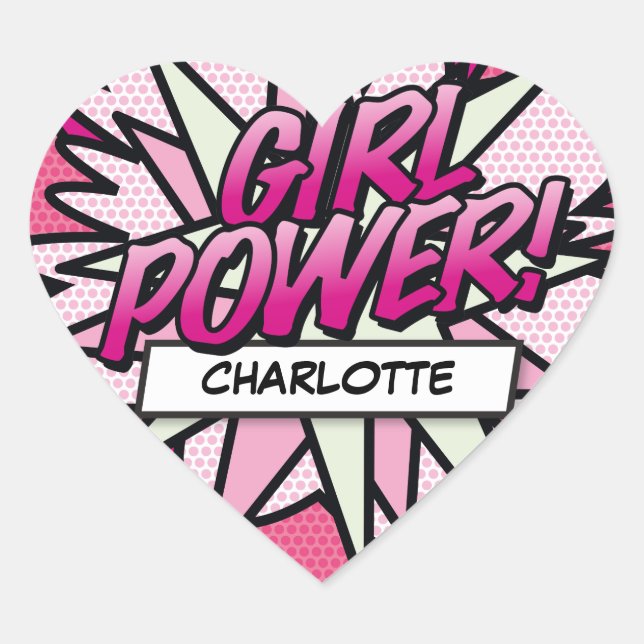 Sticker Cœur Votre nom GIRL POWER Fun Retro Comic Book Pop Art (Devant)