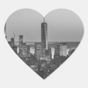 Sticker Cœur Vue aérienne en noir et blanc de New York City Nig