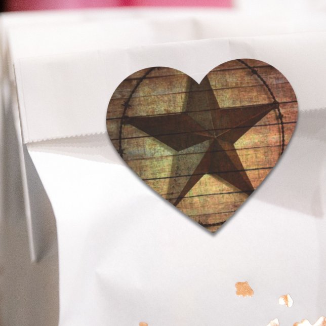 Sticker Cœur Western Country Primitive Grange Wood Texas Star (Western Country Primitive Barn Wood Texas Star Heart Sticker)