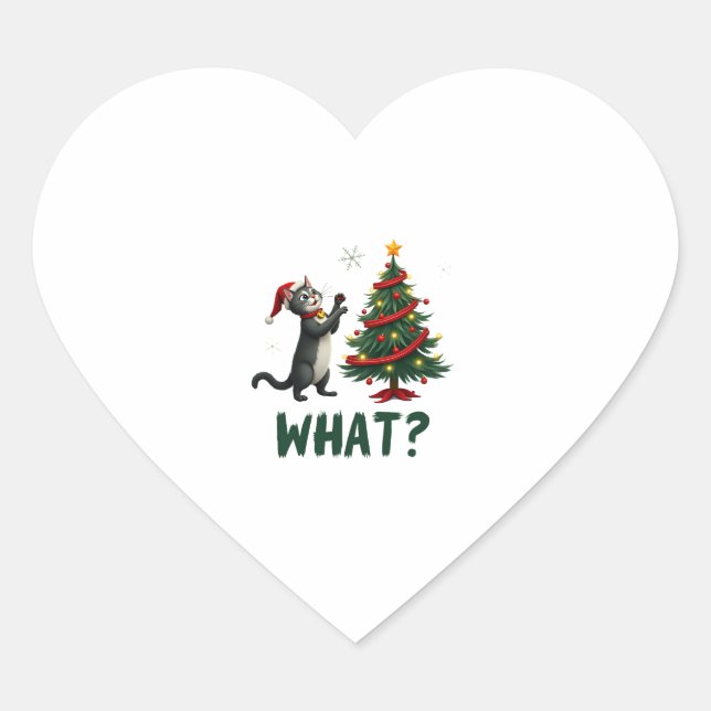 Sticker Cœur What Funny Cat Pushing Christmas Tree Over Cat Xma (Devant)