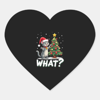 Sticker Cœur What Funny Cat Pushing Christmas Tree Over Cat Xma