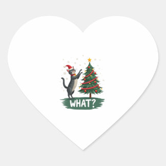 Sticker Cœur What Funny Cat Pushing Christmas Tree Over Cat Xma
