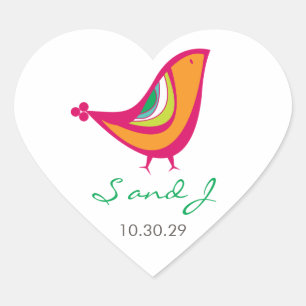 Sticker Cœur Whimsical Coloré Oiseau d'été Moderne Chic Mariage