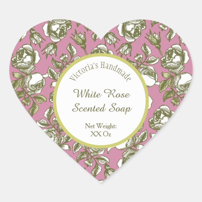 Sticker Cœur White and Faux Gold Rose on Pink Editable Soap (Devant)