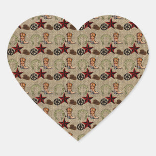 Sticker Cœur Wild West Cowboy Country Western sur Burlap Motif