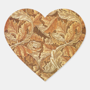 Sticker Cœur William Morris Acanthus Brown Feuilles d'automne