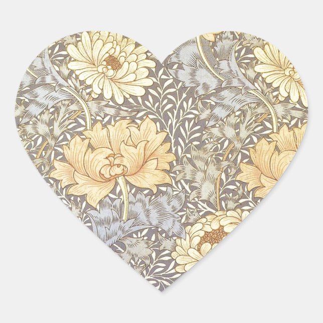 Sticker Cœur William Morris Chrysanthemum Fleurs maman (Devant)