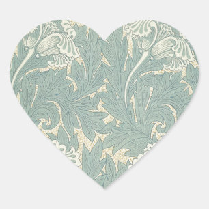Sticker Cœur William Morris Classique Tulipe Bleu Floral