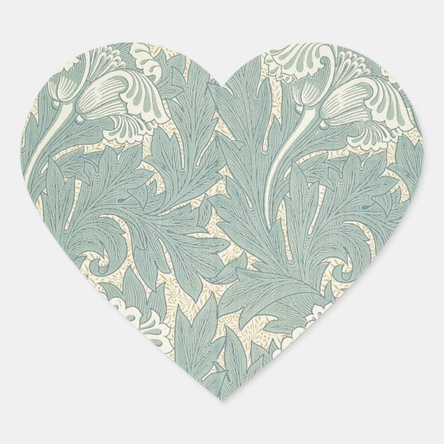 Sticker Cœur William Morris Classique Tulipe Bleu Floral (Devant)