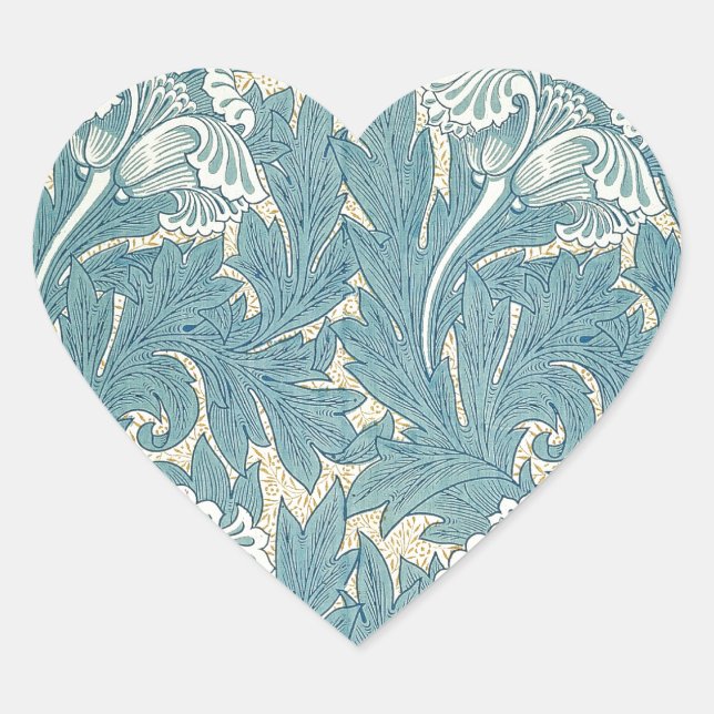 Sticker Cœur William Morris Classique Tulipe Bleu Floral (Devant)