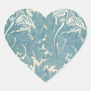 Sticker Cœur William Morris Classique Tulipe Bleu Floral