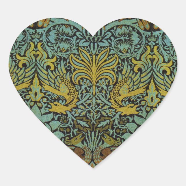 Sticker Cœur William Morris Peacock Dragon Fond d'écran (Devant)