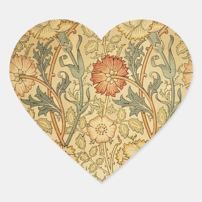 Sticker Cœur William Morris Rose Flower Fond d'écran Motif (Devant)