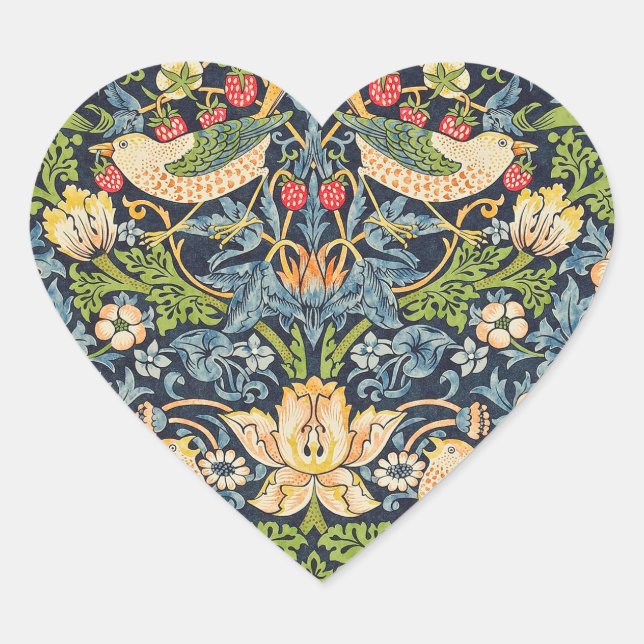 Sticker Cœur William Morris Strawberry Thief Motif floral (Devant)