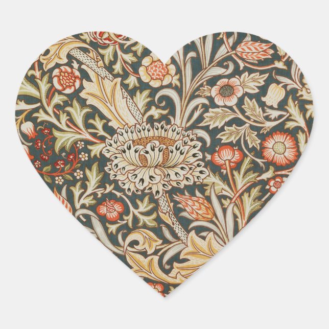 Sticker Cœur William Morris Trent Garden Flower Classic Botanic (Devant)