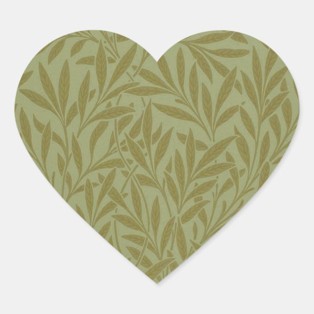 Sticker Cœur William Morris Willow Antique Green Leaf Vine Art (Devant)
