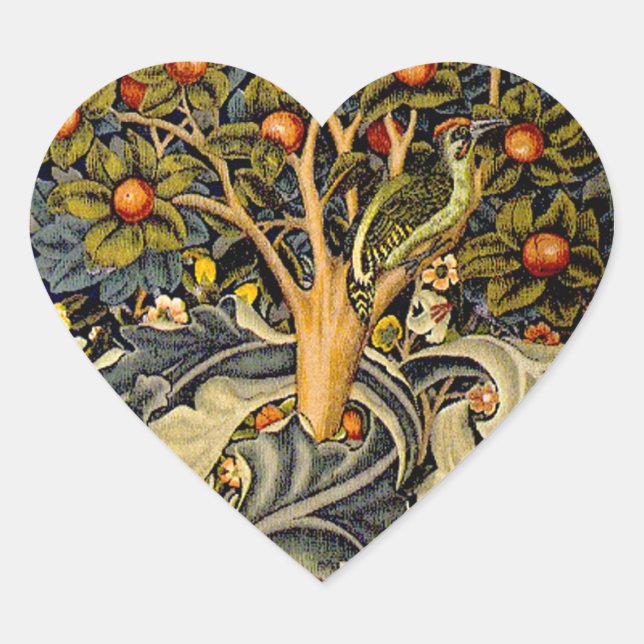 Sticker Cœur William Morris Woodpecker Tapestry Arts & Artisana (Devant)