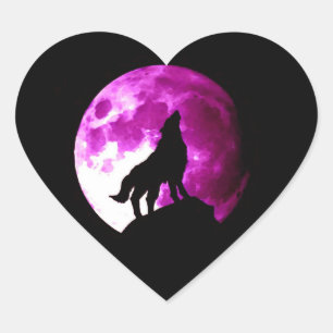 Sticker Cœur Wolf Howling à l'autocollant Moon Heart