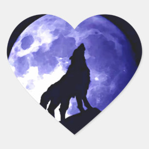 Sticker Cœur Wolf Silhouette & Pleine lune