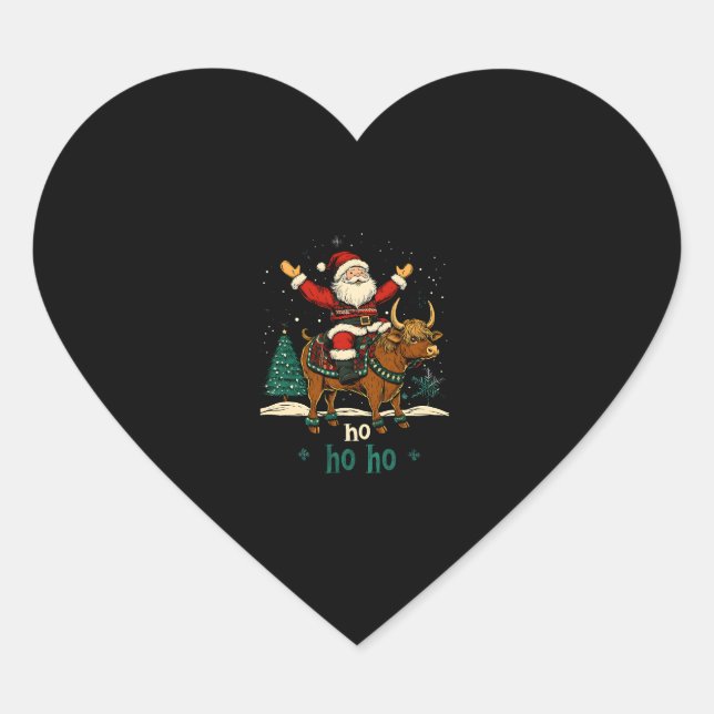 Sticker Cœur Womens Xmas Tree Lighting Santa Riding Highland Co (Devant)