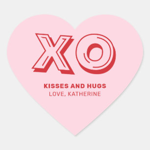 Sticker Cœur XO embrasse et embrasse rose rouge moderne texte p