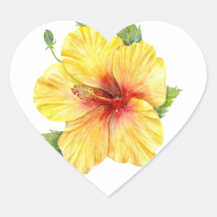 Sticker Cœur Yellow Hibiscus Botanical