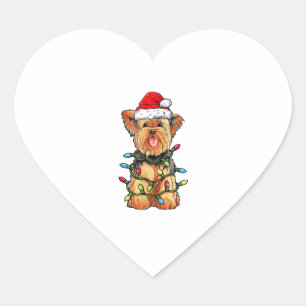 Sticker Cœur Yorkie Yorkshire Terrier Père Noël Christmas Tree