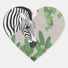 Sticker Cœur Zebra amongst Leaves