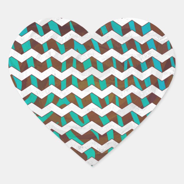 Sticker Cœur Zebra Chevron Impression Brown et Turquoise (Devant)