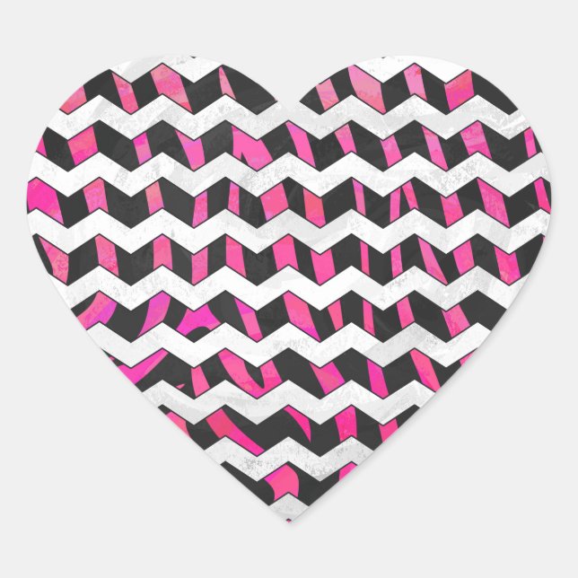 Sticker Cœur Zebra Chevron noir et rose chaud (Devant)
