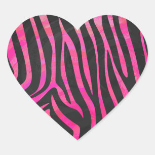Sticker Cœur Zebra noir et rose chaud