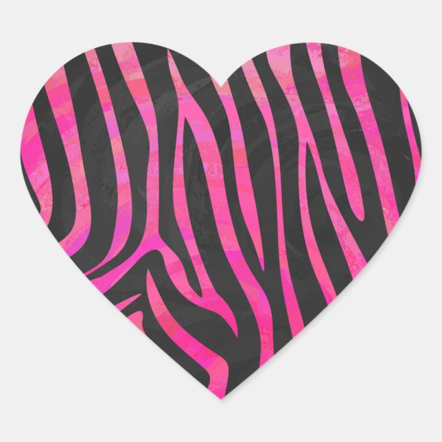 Sticker Cœur Zebra noir et rose chaud (Devant)