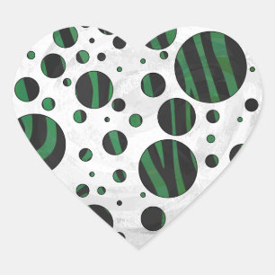Sticker Cœur Zebra noir et vert Polka point