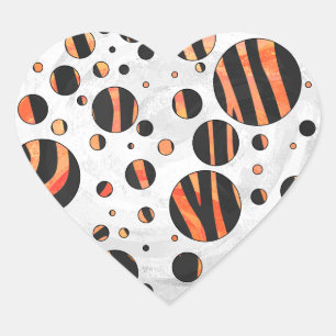 Sticker Cœur Zebra Pois noirs et orange