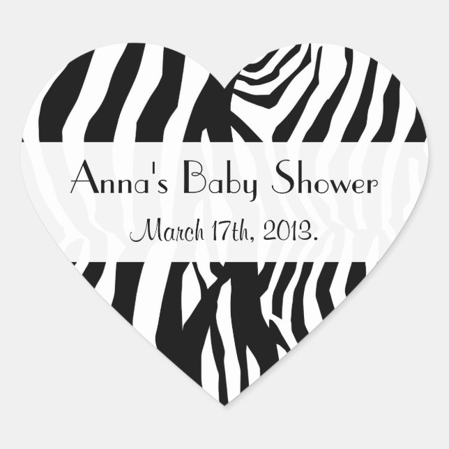 Sticker Cœur Zèbre, Noir Et Blanc, Baby shower (Devant)