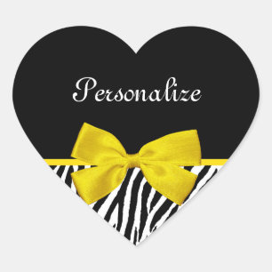 Sticker Cœur Zèbre Noir Et Blanc Tendance Imprimer Ruban Jaune