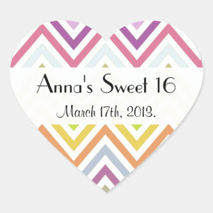 Sticker Cœur Zigzag coloré, Rainbow Zigzag, Chevron, Sweet 16