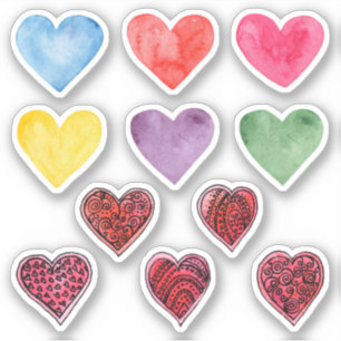 Sticker Coeurs aquarelle. Saint Valentin. Amour. Rouge, ro