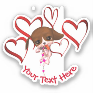 Sticker Coeurs rouges Chiot Cute Personnalisé