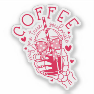 Sticker Coffee Soulmate Red Hearts Skeleton Hand 