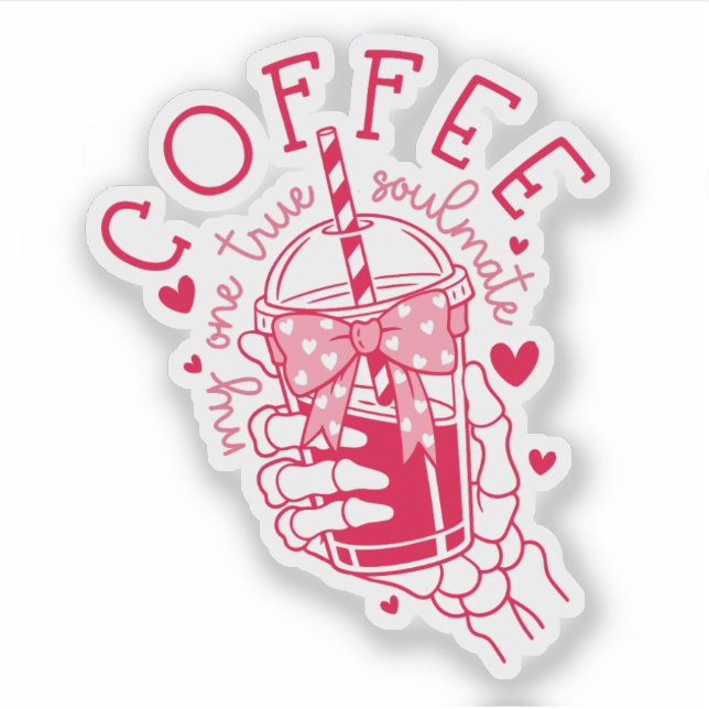 Sticker Coffee Soulmate Red Hearts Skeleton Hand  (Devant)