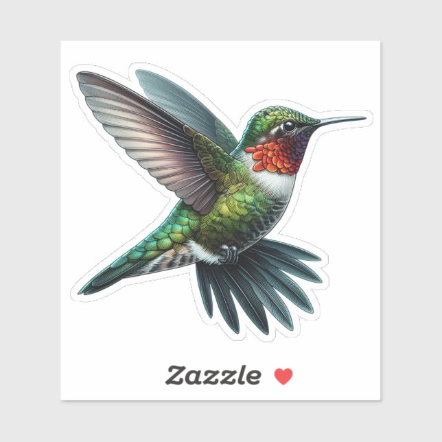 Sticker Colibri Throated Ruby-Throated (Feuille)