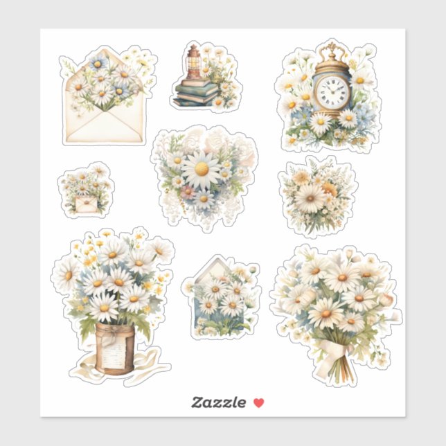 Sticker Collage d'autocollants Daisy pour scrapbooking (Feuille)