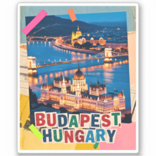 Sticker Collage Pop Art Paysage Urbain de Nuit Budapest Ho