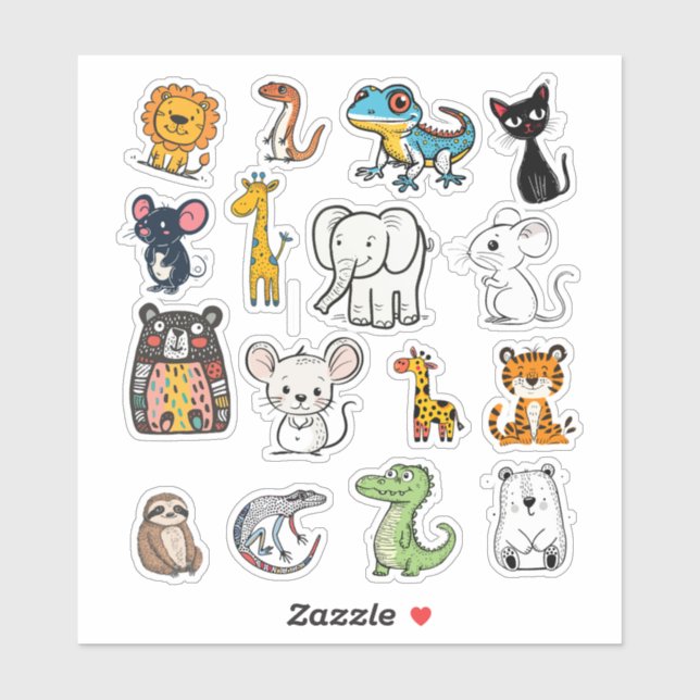 Sticker Collection d'amis animaux caricaturés (Feuille)