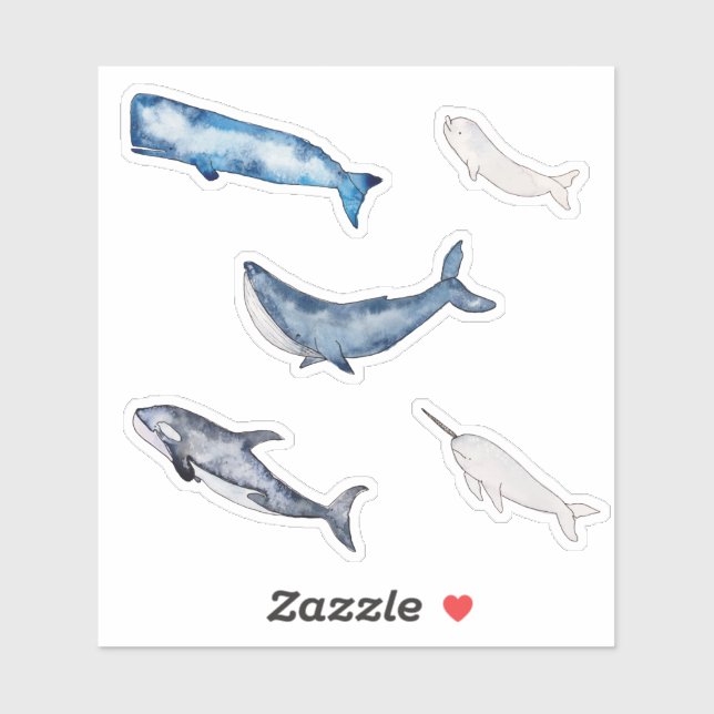 Sticker Collection de baleines d'aquarelle (Feuille)