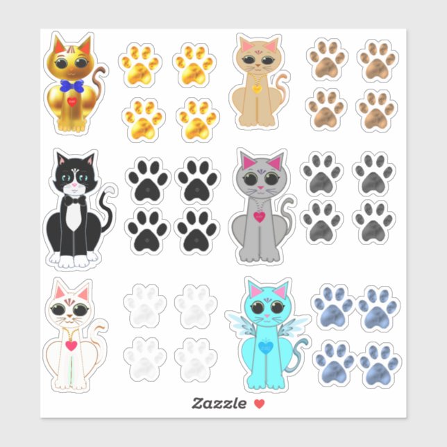 Sticker Collection de chats et pattes Kitty (Feuille)