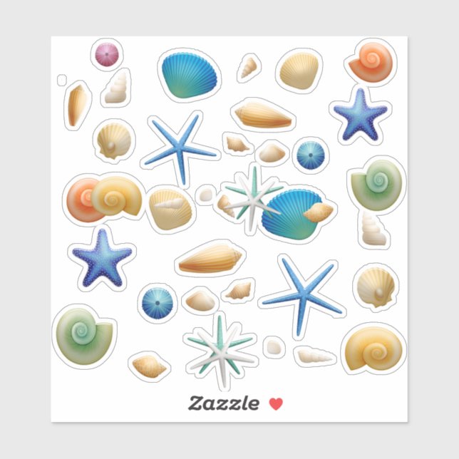 Sticker Collection de coquillages colorés Scrapbooking 6" (Feuille)